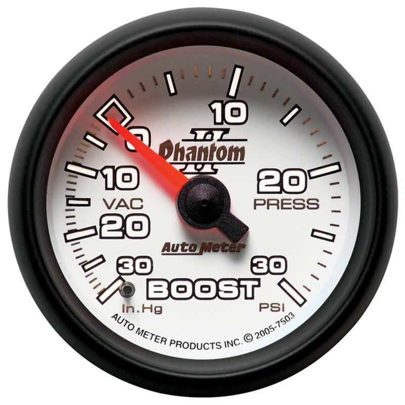 Autometer Phantom II 52.4mm Mechanical Vacuum / Boost Gauge 30 In. HG/30 PSI Gauges AutoMeter
