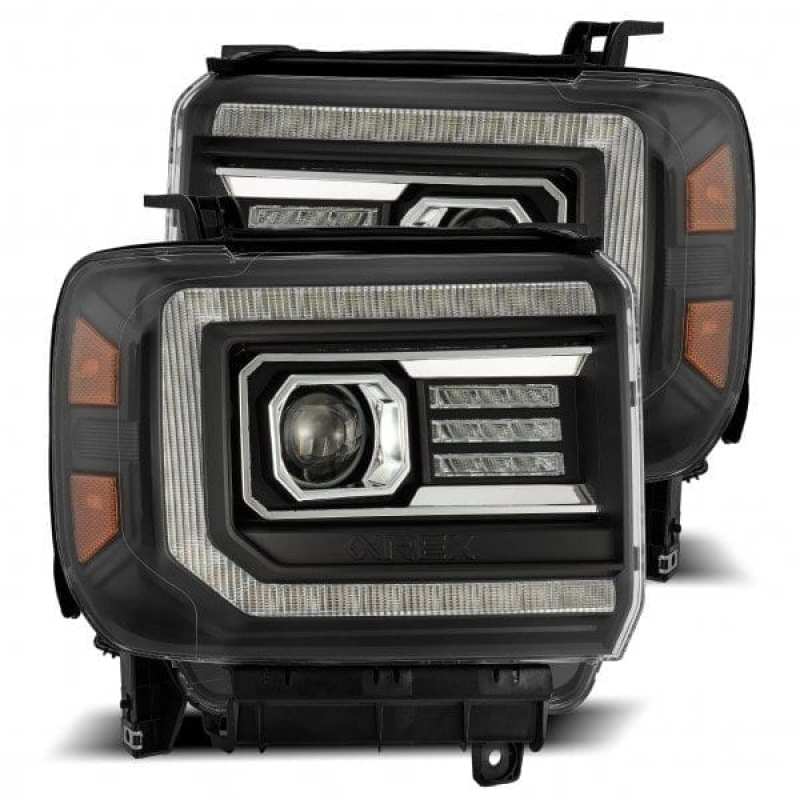 AlphaRex 14-18 GMC Sierra PRO-Series Proj Headlights Plank Style Black w/Activ Light/Seq Signal/DRL Headlights AlphaRex
