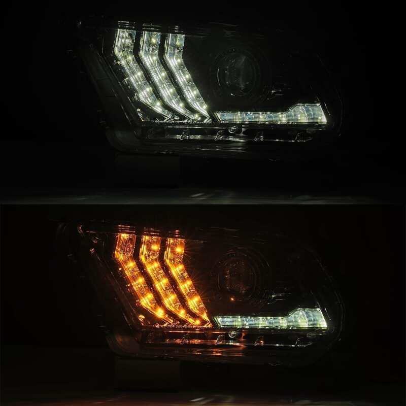 AlphaRex 10-12 Ford Mustang LUXX LED Proj Headlights Plank Style Alpha Blk w/Activ Light/Seq Signal Headlights AlphaRex