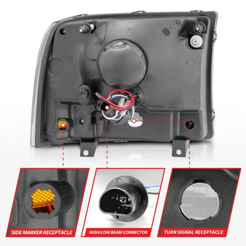 ANZO 2000-2004 Ford Excursion Crystal Headlights Black w/ LED 1pc Headlights ANZO