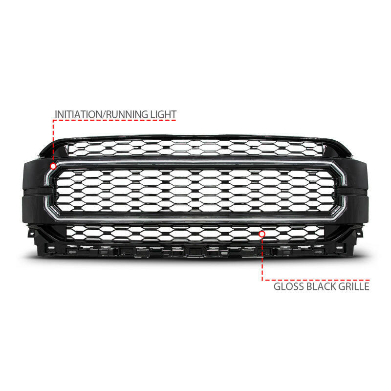 ANZO 21-23 Ford F150 Black Housing Full LED Light Tube Front Grille Headlights ANZO