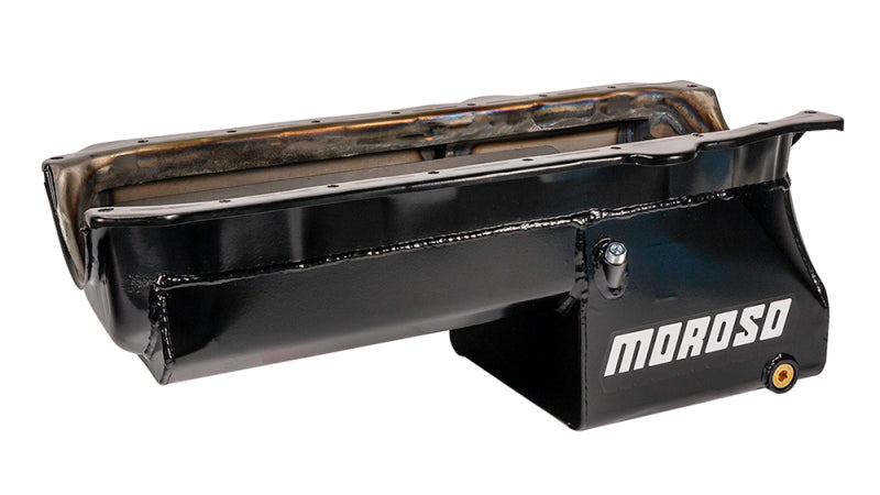 Moroso Pre-85 Chevrolet Small Block/Dart SHP Power Pouch Wet Sump 7qt 8.25in Steel Oil Pan - Black Oil Pans Moroso