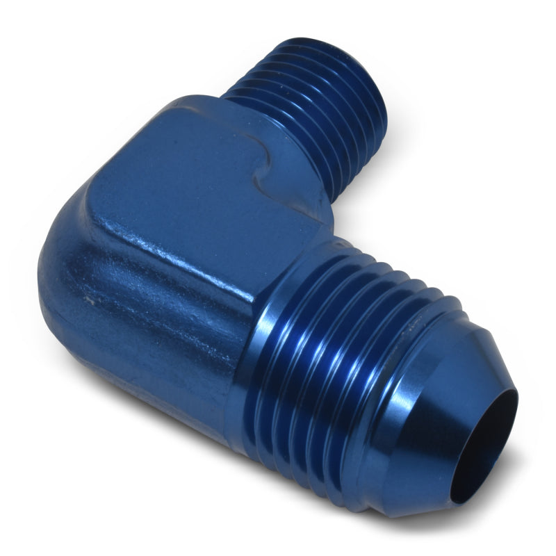 Russell Performance -8 AN to 3/8in NPT 90 Degree Flare to Pipe Adapter (Blue) Fittings Russell