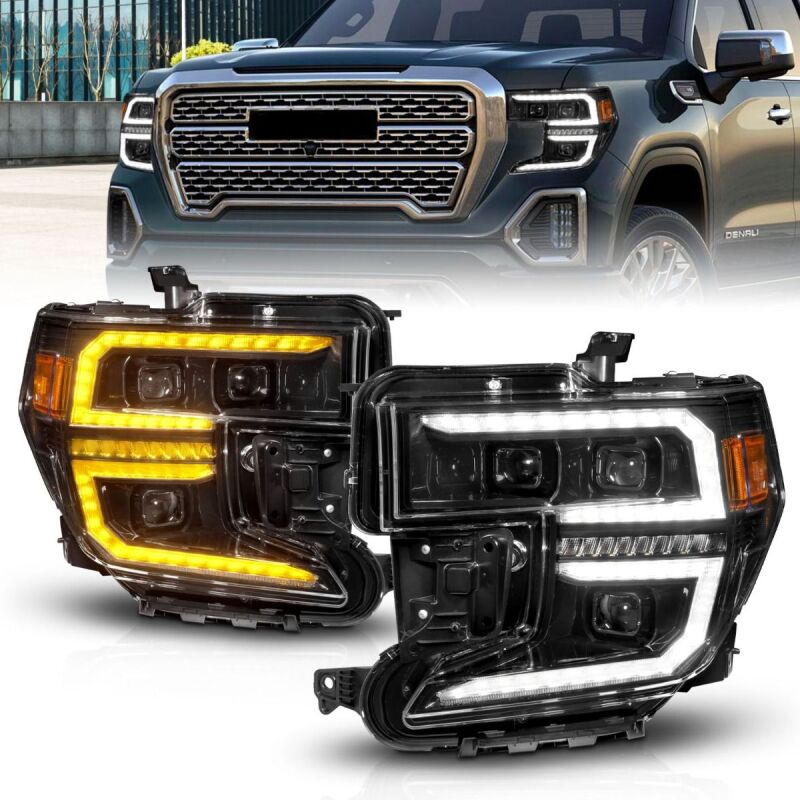 ANZO 19-21 GMC Sierra 1500 LED Projector Headlight w/Switchback+Sequential - Black Headlights ANZO