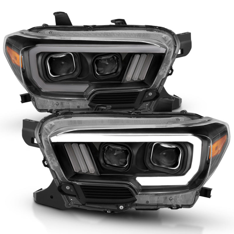 ANZO 2016-2017 Toyota Tacoma Projector Headlights w/ Plank Style Design Black/Amber w/ DRL Headlights ANZO