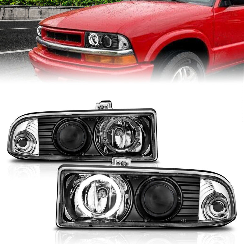 ANZO 1998-2005 Chevrolet S-10 Projector Headlights w/ Halo Black Headlights ANZO