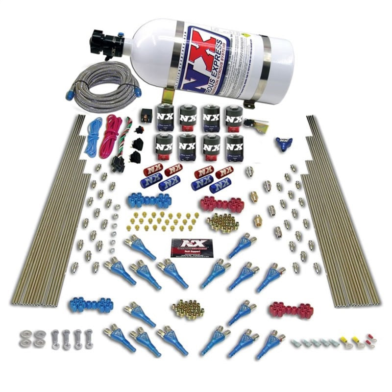Nitrous Express Shark Dual Stage/Gas 16 Nozzles 8 Solenoids Nitrous Kit (200-1200HP) w/10lb Bottle Nitrous Systems Nitrous Express