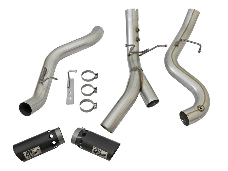 aFe ATLAS 4in DPF-Back Alum Steel Exhaust System w/Dual Exit Black Tip 2017 GM Duramax 6.6L (td) DPF Back aFe