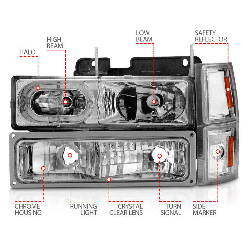 ANZO 88-98 Chevrolet C1500 Crystal Headlights Chrome Housing w/ Signal and Side Marker Lights Headlights ANZO