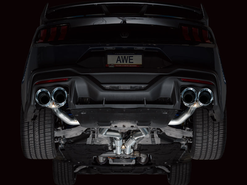 AWE 2024 Ford Mustang Dark Horse S650 RWD Track Edition Cat-Back Exhaust w/ Quad Chrome Silver Tips Catback AWE Tuning