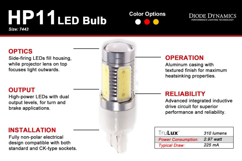 Diode Dynamics 7443 LED Bulb HP11 LED - Red (Single) Bulbs Diode Dynamics