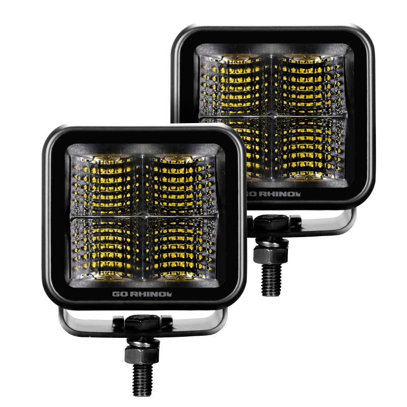 Go Rhino Xplor Blackout Series Cube LED Flood Light Kit (Surface/Threaded Stud Mnt) 3x3 - Blk (Pair) Light Bars & Cubes Go Rhino