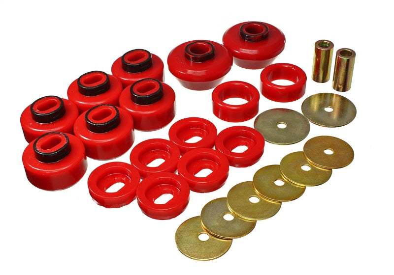 Energy Suspension 07-13 Chevrolet Silverado 1500/GMC Sierra 1500 4WD Body Mount Bushing Set - Red Bushing Kits Energy Suspension