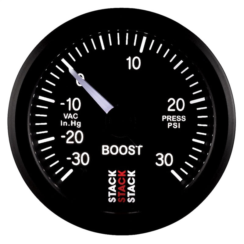 Autometer Stack 52mm -30INHG to +30 PSI (Incl T-Fitting) Pro Stepper Motor Boost Press Gauge - Black Gauges AutoMeter
