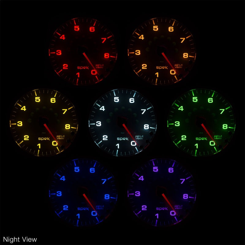 Autometer Spek-Pro Gauge Tach 2 1/16in 8K Rpm W/ Shift Light & Peak Mem Wht/Blk Gauges AutoMeter