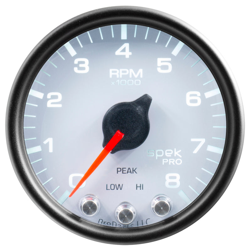 Autometer Spek-Pro Gauge Tach 2 1/16in 8K Rpm W/ Shift Light & Peak Mem Wht/Blk Gauges AutoMeter