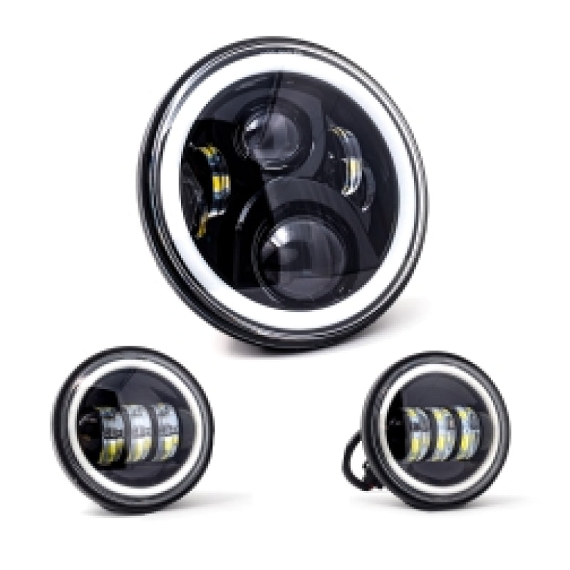 Letric Lighting 7in Full-Halo Black LED Headlight with (2) 4.5in Full-Halo Black Passing Lamps Headlights Letric Lighting