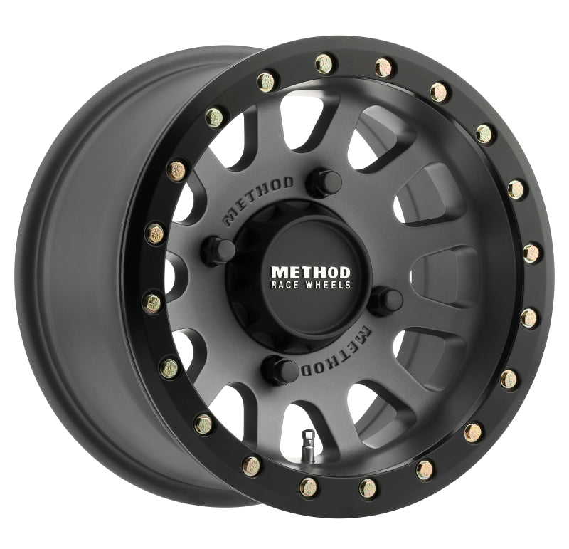 Method MR401 UTV Beadlock 15x7 / 4+3/13mm Offset / 4x156 / 132mm CB Titanium Wheel- Matte Black Ring Wheels - Cast Method Wheels