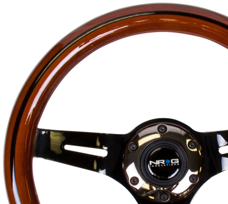 NRG Classic Wood Grain Steering Wheel (310mm) Dark Wood & Black Line Inlay w/Blk Chrome 3-Spoke Ctr. Steering Wheels NRG