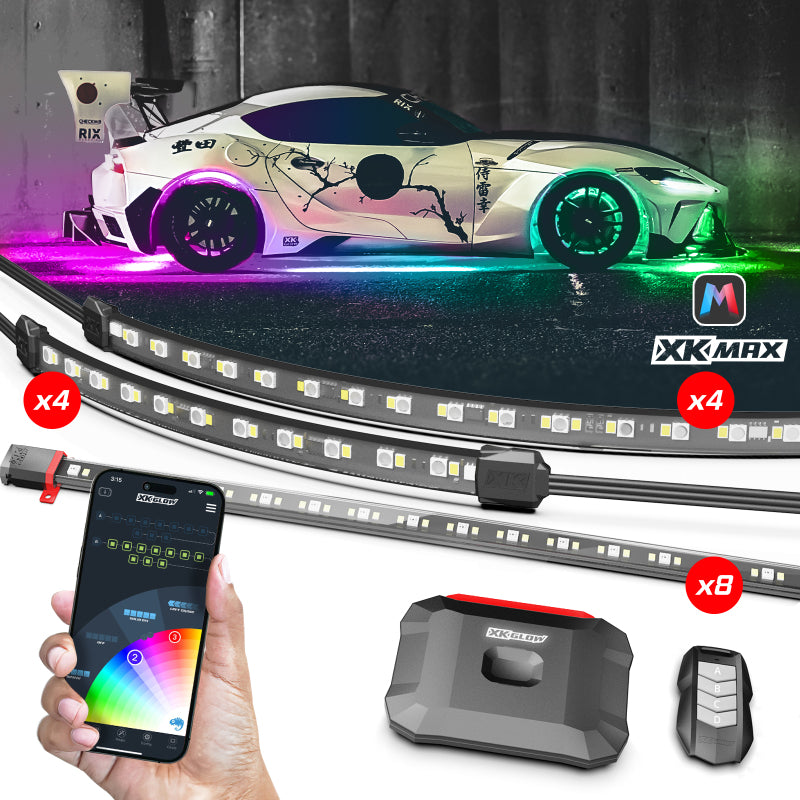XK Glow XKmax RGBW 16pc Addressable Car Underglow + Interior + Wheel Kit Light Accessories and Wiring XKGLOW