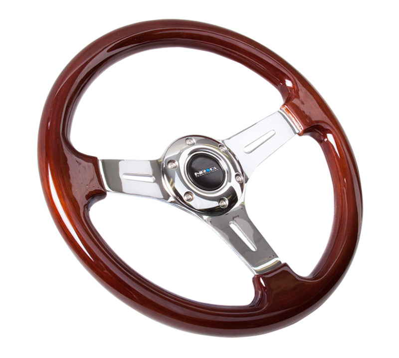 NRG Classic Wood Grain Steering Wheel (330mm) Wood Grain w/Chrome 3-Spoke Center Steering Wheels NRG