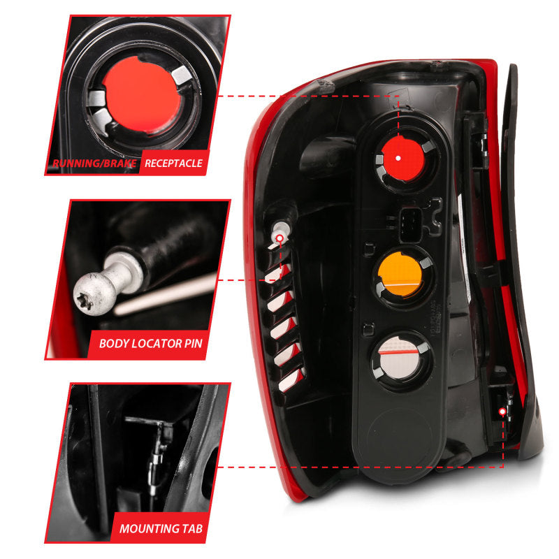 ANZO 1999-2004 Jeep Grand Cherokee Taillight Red/Clear Lens (OE Replacement) Tail Lights ANZO