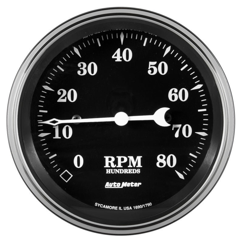 Auto Meter Gauge Tachometer 3 3/8in 8k RPM In-Dash Old Tyme Black Gauges AutoMeter