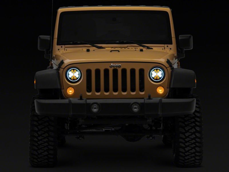 Raxiom 07-18 Jeep Wrangler JK Axial Spider LED Headlights w/Angel Eye Halo- Blk Housing (Clear Lens) Headlights Raxiom