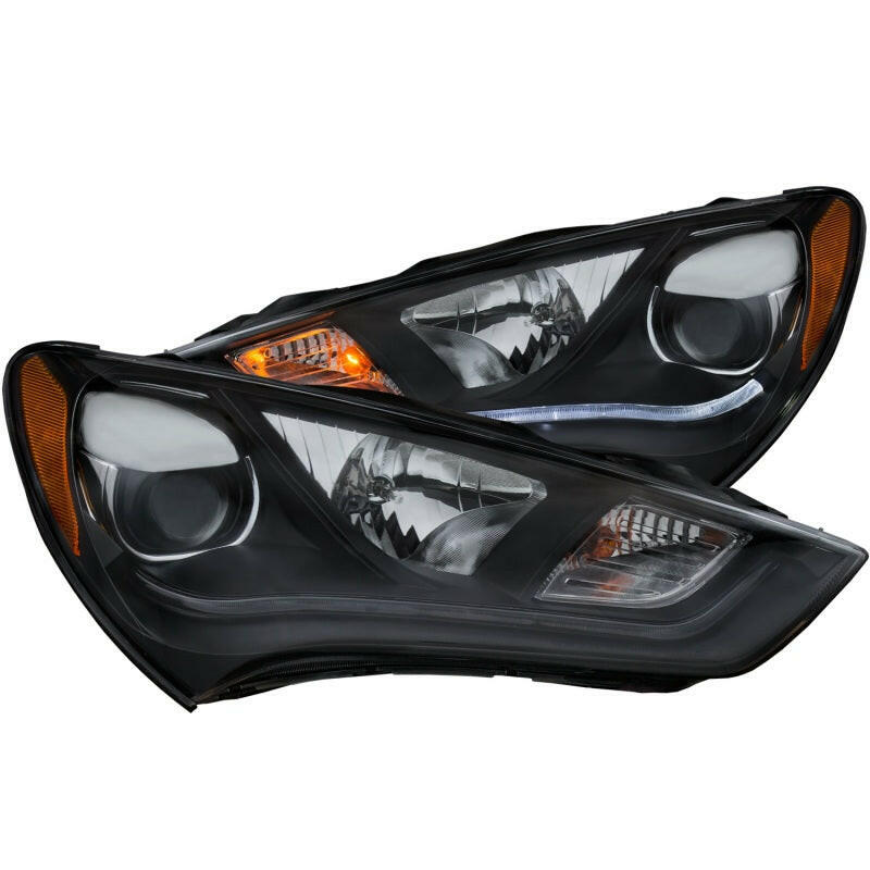 ANZO 2013-2015 Hyundai Genesis Projector Headlights w/ Plank Style Design Black (HID Compatible) Headlights ANZO