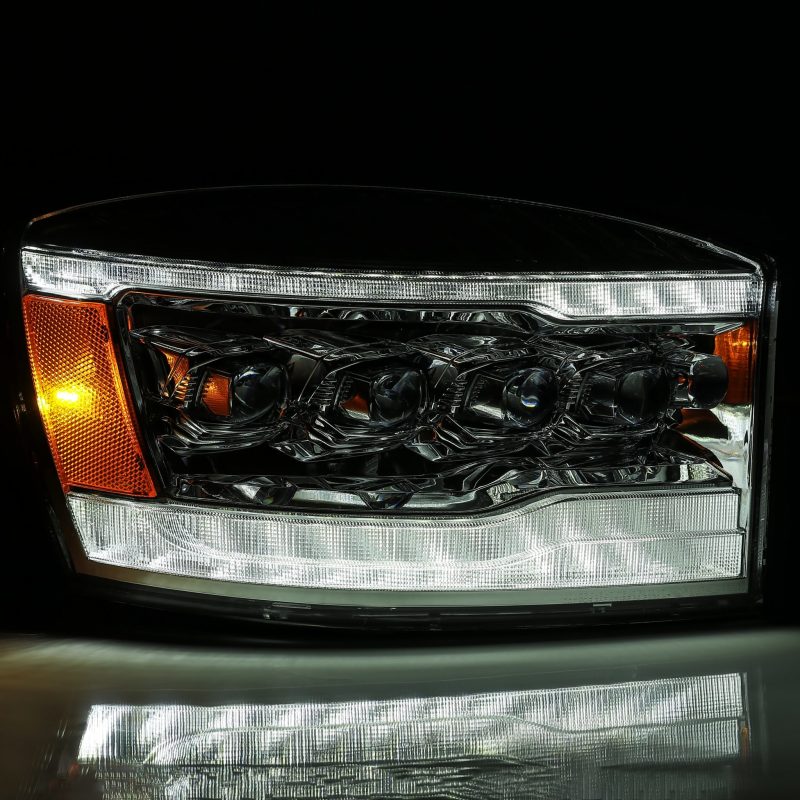 AlphaRex 06-08 Dodge Ram 1500HD NOVA LED Proj Headlights Plank Style Blk w/Seq Signal/DRL/Amber LED Headlights AlphaRex