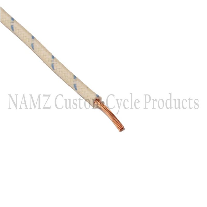 NAMZ OEM Color Cloth-Braided Wire 25ft. Pack 16g - White w/Blue Tracer Wire Loom NAMZ