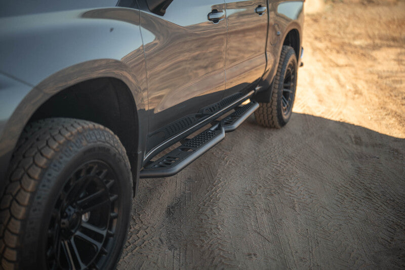DV8 Offroad 19-24 GMC Sierra 1500 Crew Cab OE Plus Side Steps - Black Steel Side Steps DV8 Offroad