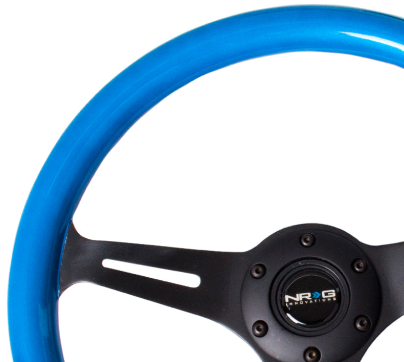 NRG Classic Wood Grain Steering Wheel (350mm) Blue Pearl/Flake Paint w/Black 3-Spoke Center Steering Wheels NRG