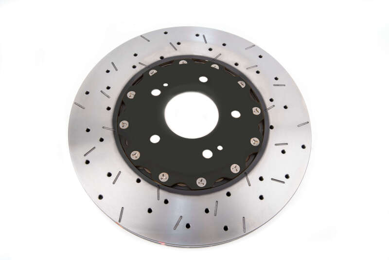 DBA 00-05 Mitsubishi Evo 5/6/7/8 / 06-08 Evo 9 Black Front Drilled & Slotted 5000 Series Brake Rotors - 2 Piece DBA