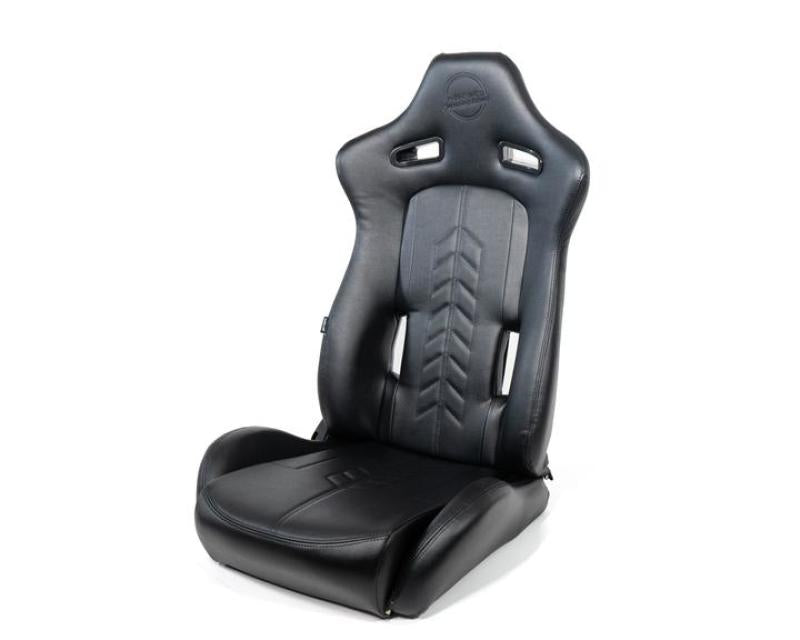 NRG Reclinable Sport Seats (Pair) The Arrow Black Vinyl w/ Pressed NRG logo w/ Black Stitch Reclineable Seats NRG