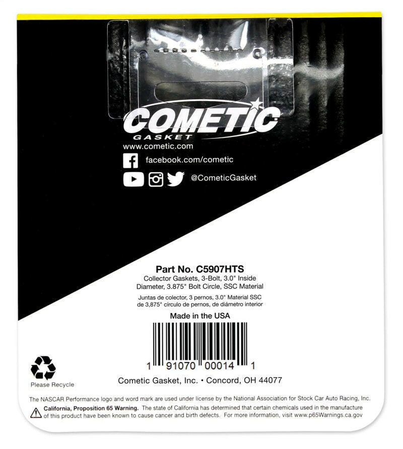 Cometic 3.0in HTS Header Collector Gasket Set - .060in DIA Port/3.875 Bolt Circle Exhaust Gaskets Cometic Gasket