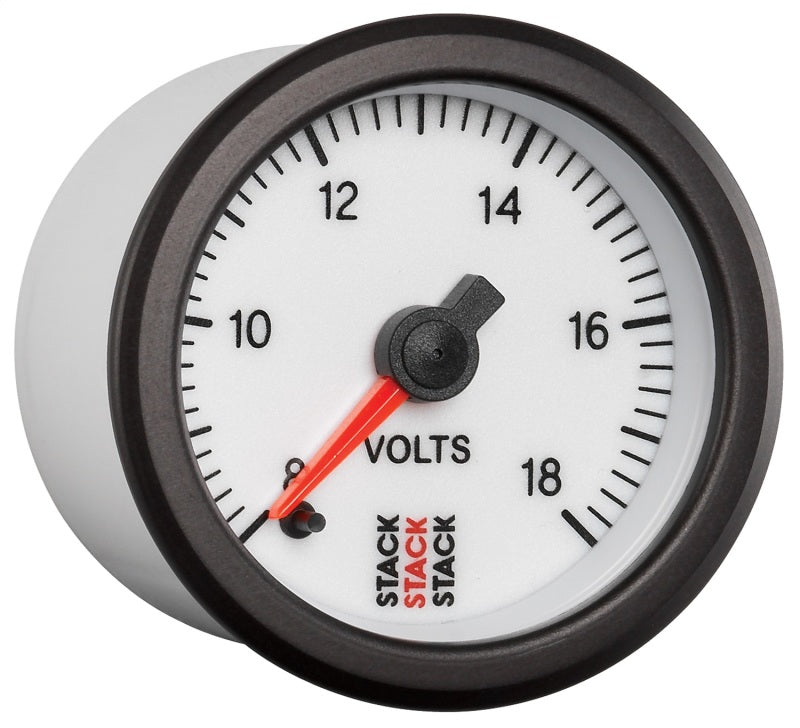 Autometer Stack 52mm 8-18V Pro Stepper Motor Battery Voltage Gauge - White Gauges AutoMeter