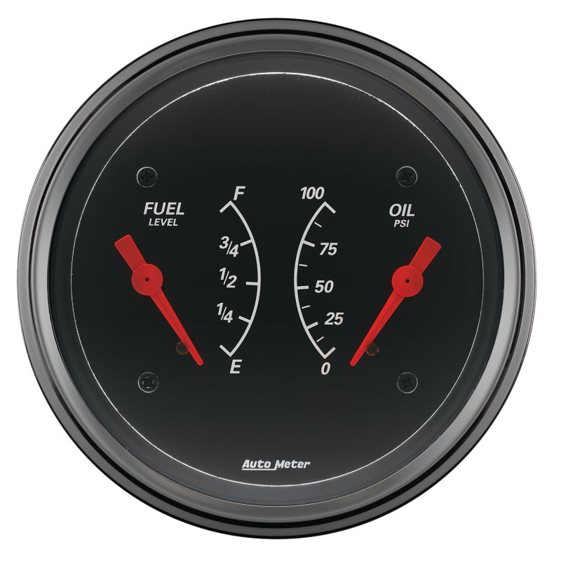 AutoMeter Gauge Dual Fuel & Oilp 3-3/8in. 0 Ohm(e) to 90 Ohm(f)& 100PSI Elec Designer Black Gauges AutoMeter