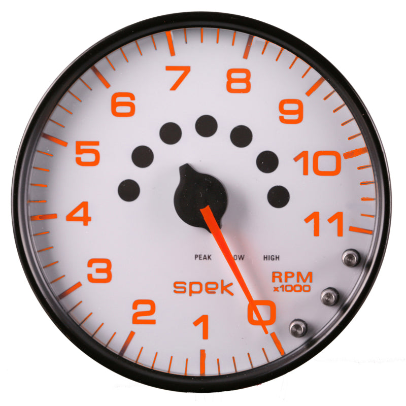 Autometer Spek-Pro Gauge Tachometer 5in 11K Rpm W/Shift Light & Peak Mem White/Black Gauges AutoMeter