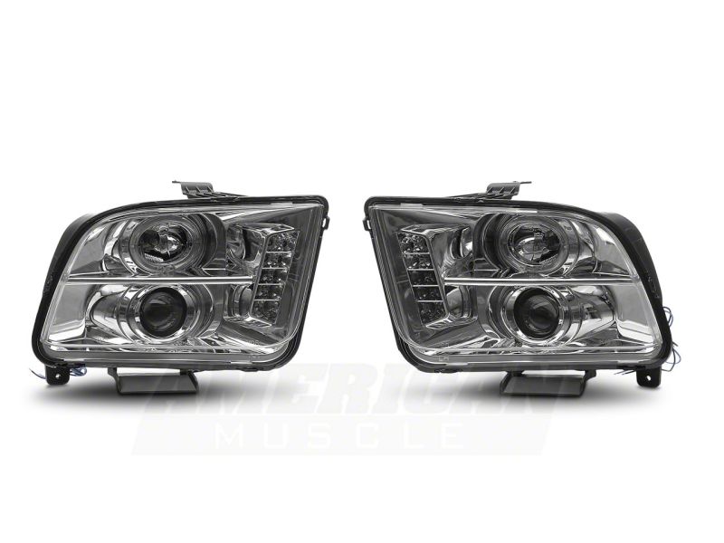 Raxiom 05-09 Ford Mustang Excluding GT500 LED Halo Projector Headlights- Chrome Housing (Clear Lens) Headlights Raxiom