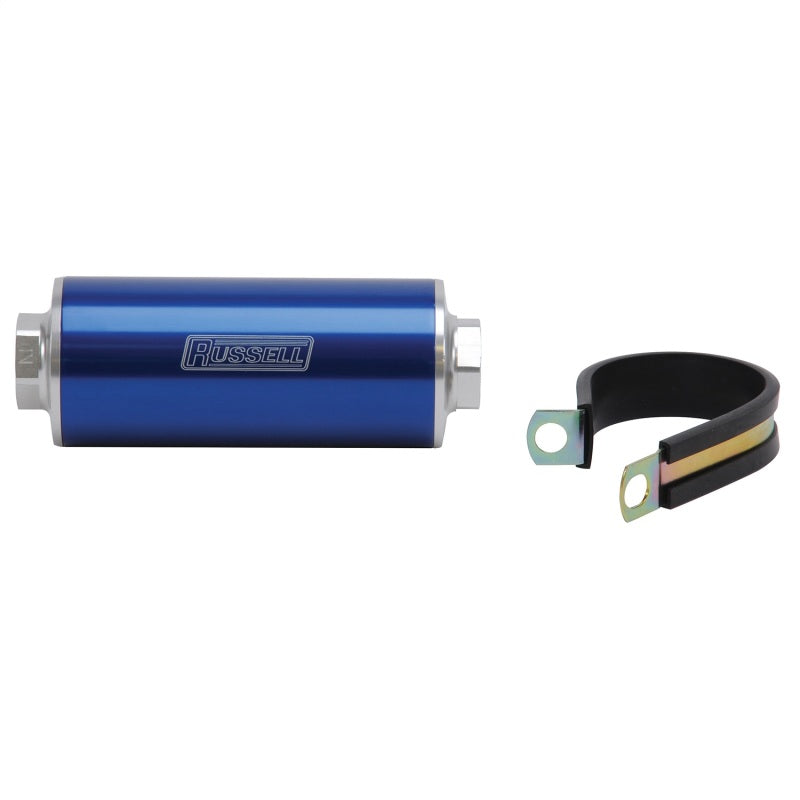 Russell Performance Profilter Fuel Filter 6in Long 10 Micron -10AN Inlet -10AN Outlet - Blue Fuel Filters Russell