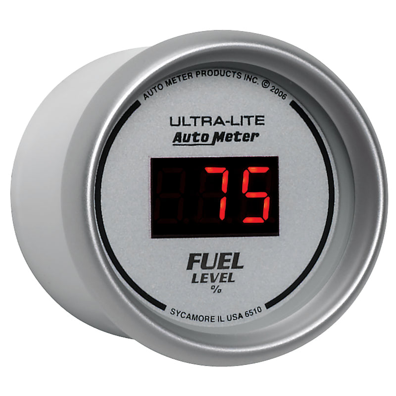 Autometer Ultra-Lite Digital 2-1/16in 0-280 OHM Silver Dial w/ Red LED Programmable Fuel Level Gage Gauges AutoMeter