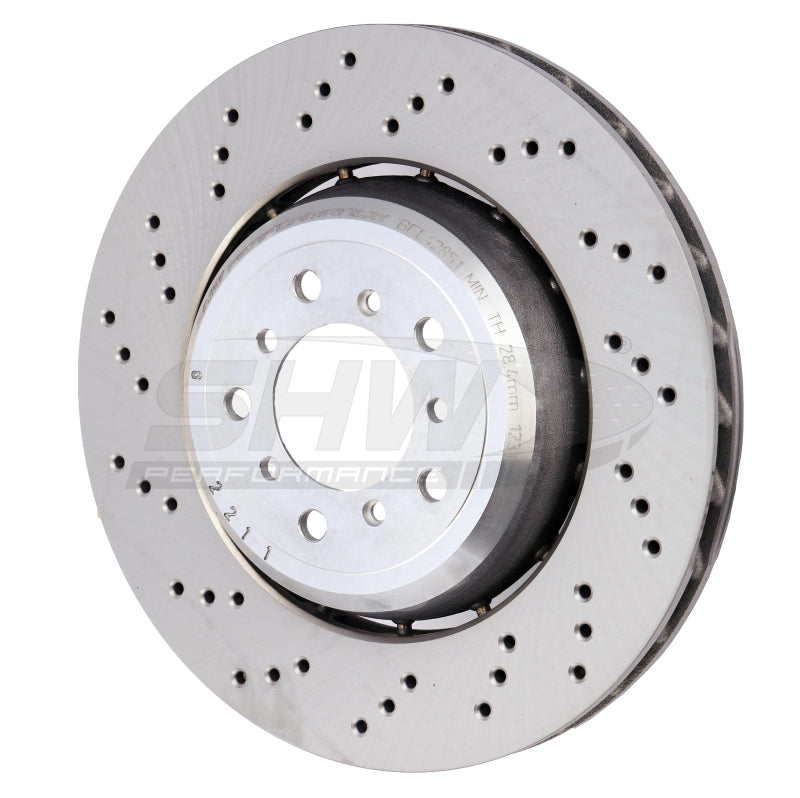 SHW 08-13 BMW M3 4.0L Left Front Cross-Drilled Lightweight Brake Rotor (34112283801) Brake Rotors - Drilled SHW Performance