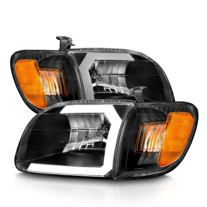 ANZO 00-04 Toyota Tundra (Fits Reg/Acc Cab Only) Crystal Headlights w/Light Bar Black w/Corner Light Headlights ANZO