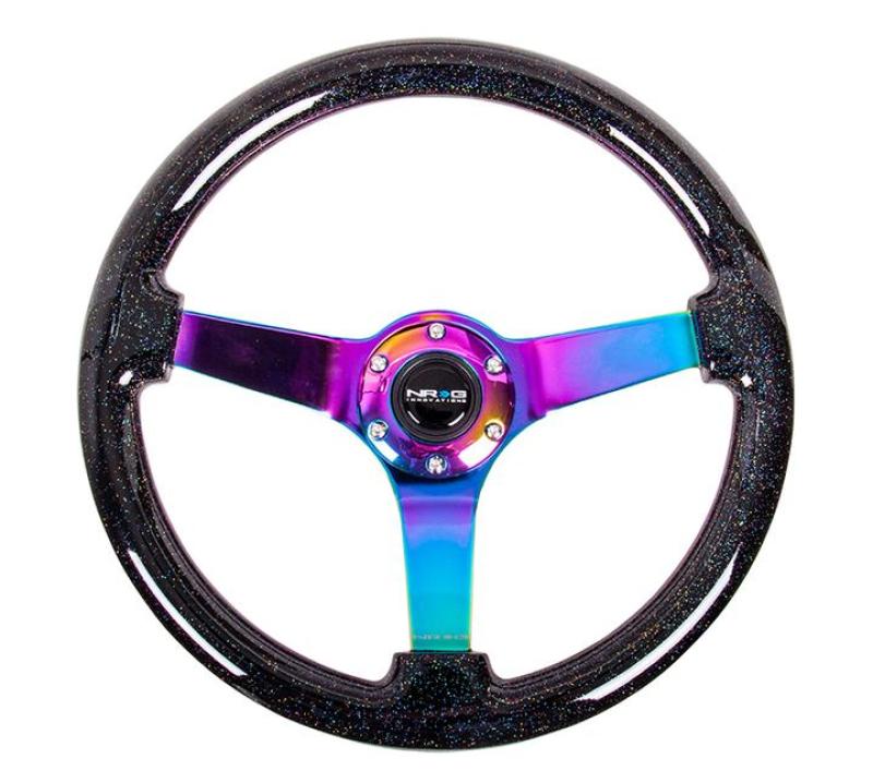 NRG Reinforced Steering Wheel (350mm / 3in Deep) Minty Fresh Wood Grain w/Black 3-Spoke Center Steering Wheels NRG