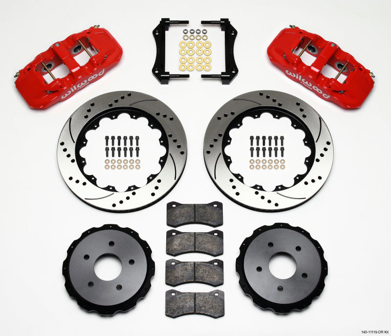 Wilwood AERO4 Rear Kit 14.00in Drilled Red 97-04 Corvette C5/Z06 05-13 C6 Big Brake Kits Wilwood
