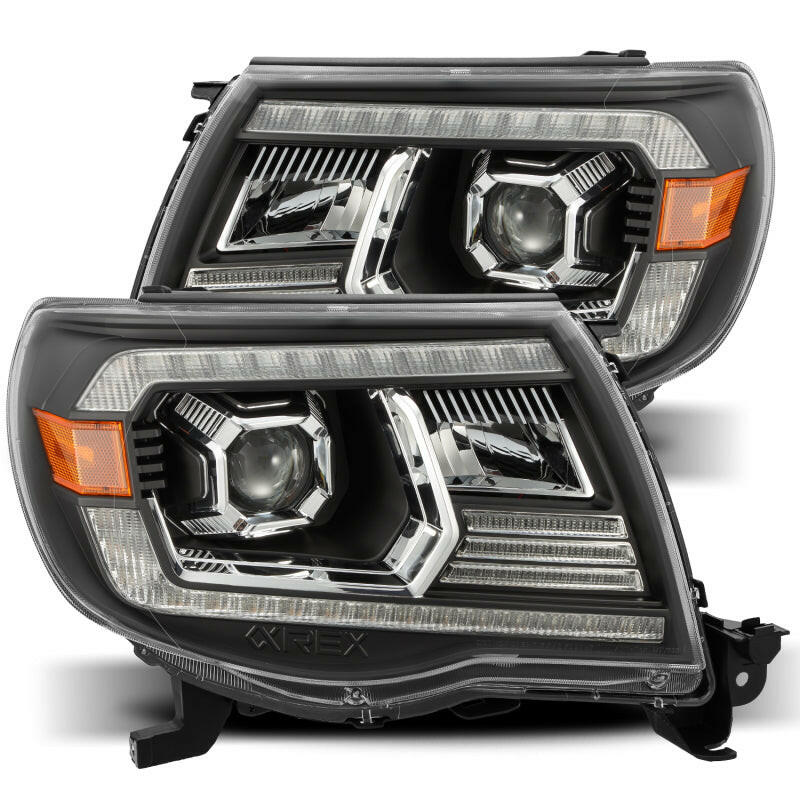 AlphaRex 05-11 Toyota Tacoma PRO-Series Projector Headlights Plank Style Design Black w/DRL Headlights AlphaRex