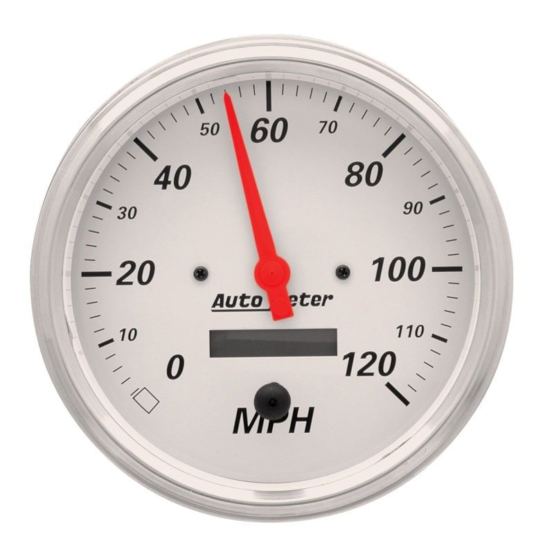 AutoMeter Gauge Speedometer 5in. 120MPH Elec. Prog. W/ Lcd Odo Arctic White Gauges AutoMeter