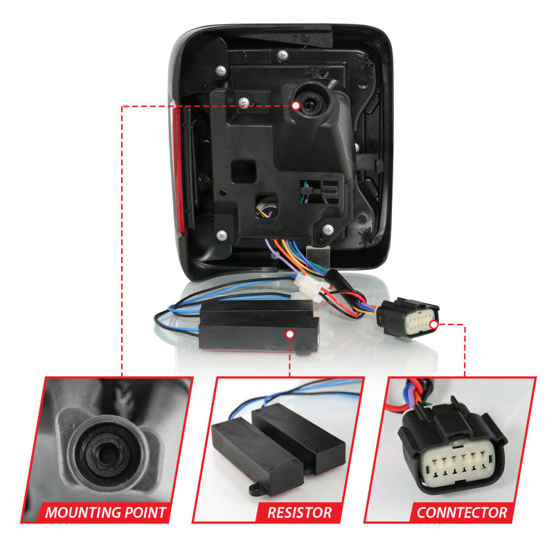 ANZO 18-19 Jeep Wrangler JL LED Taillights Black Tail Lights ANZO