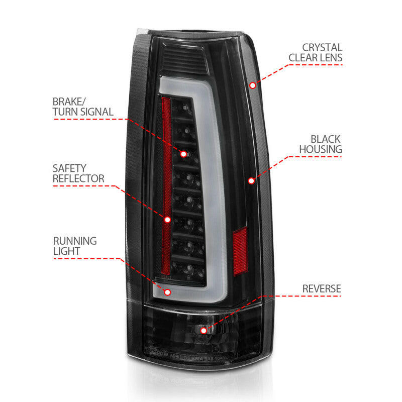 ANZO 1999-2000 Cadillac Escalade LED Taillights Black Housing Clear Lens Pair Tail Lights ANZO